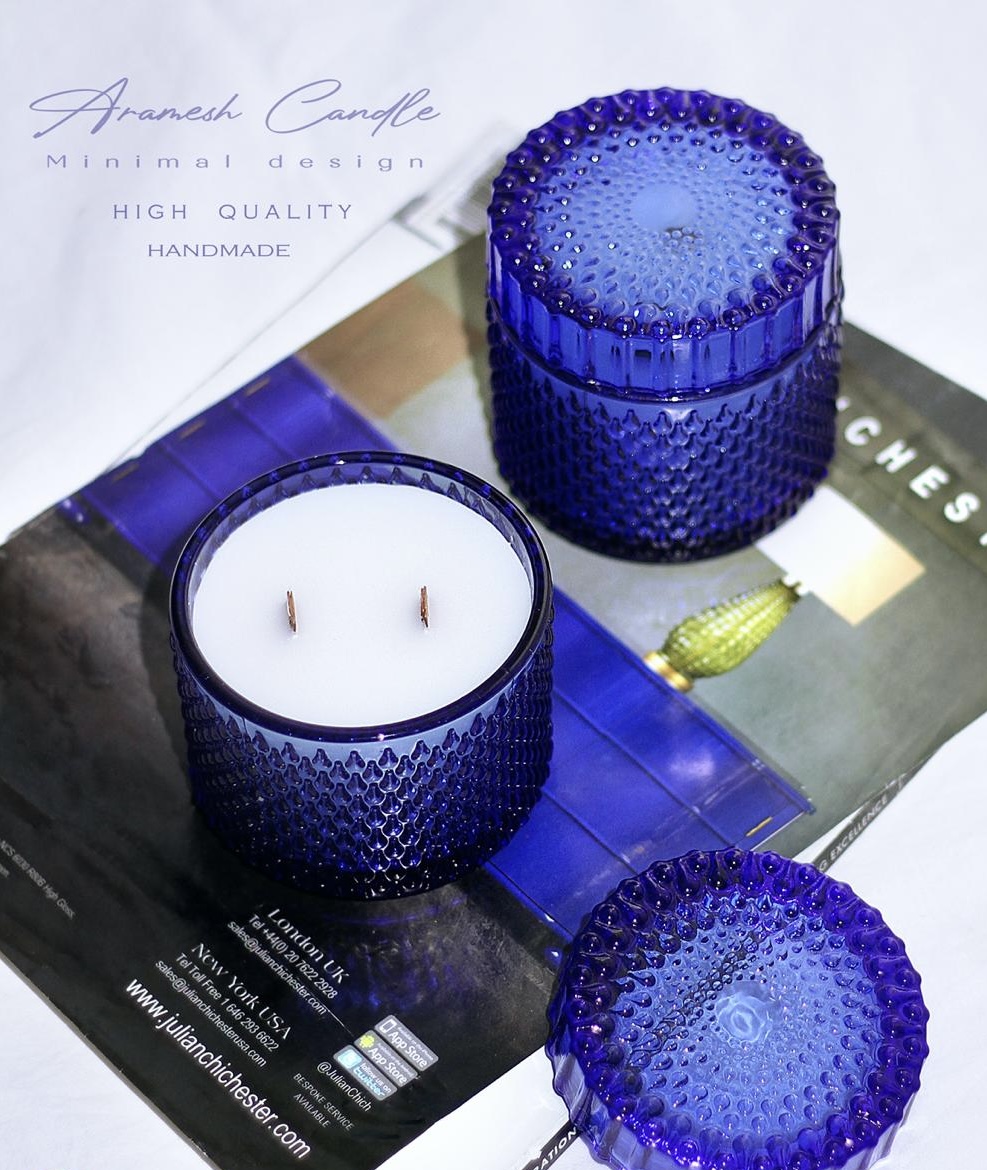 IMG_9968 شمع شیشه ای معطر بزرگ آبی - Image 1